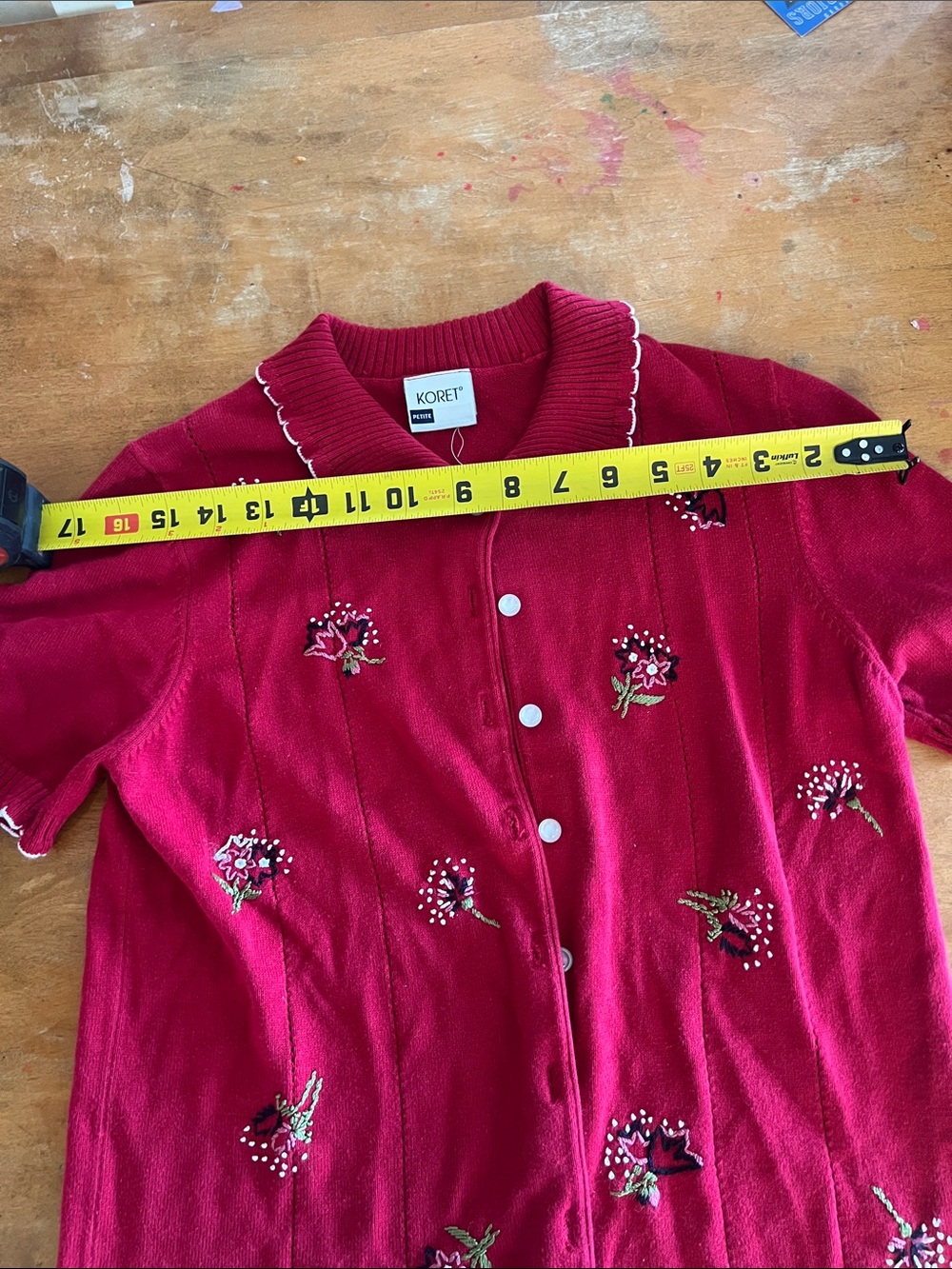 Koret Red Short-Sleeve Embroidered Cardigan with Scalloped Trim - Picture 11 of 11